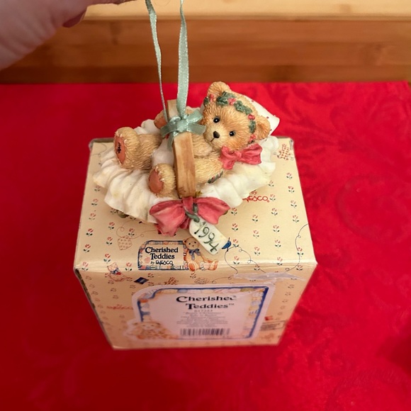 Cherished Teddies Beary Christmas Baby in Basket Ornament - Picture 1 of 8